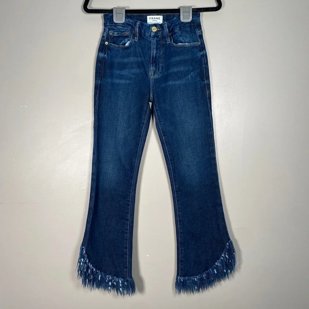 Frame Le Crop Mini Boot High Rise Fringe Hem Denim Jeans - Picture 4 of 11